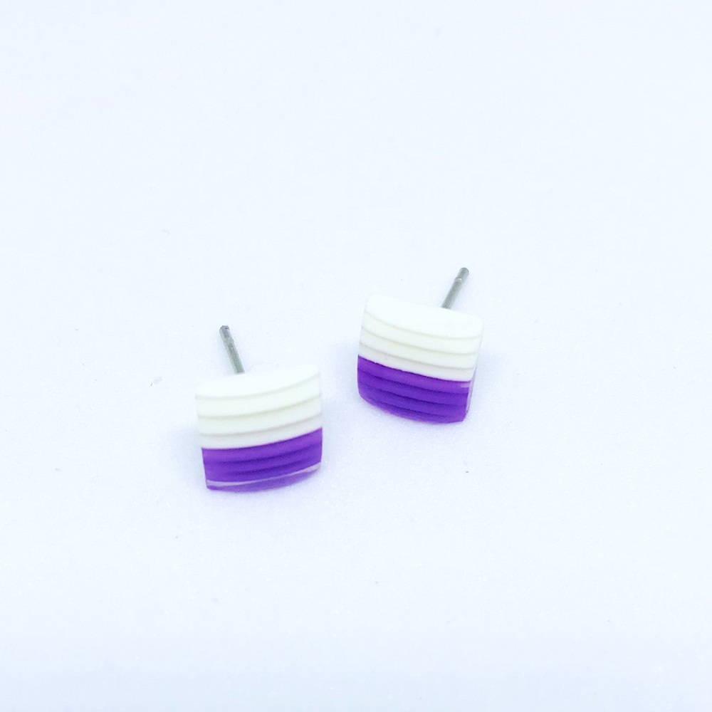 Purple and White Striped Minimalist Repurposed Stud Earrings
